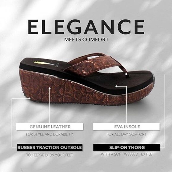Volatile Womens Slip-On Wedge Thong Sandals Size 7 Brown Leather EVA Insole Comf - Picture 6 of 9